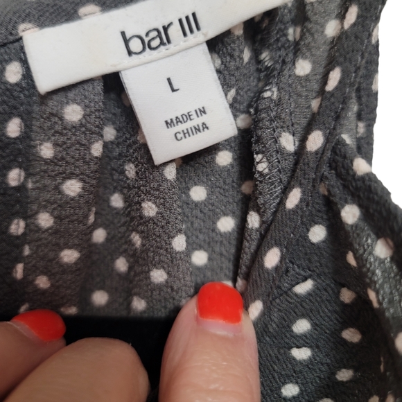 Bar III Cold Shoulder Women's Blouse Gray Size L Polka Dot - Picture 6 of 7